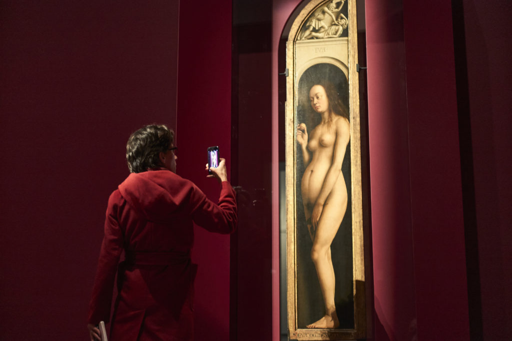 Eve from the Ghent Altarpiece. Photograph by David Levene. 27th - 29th January 2020 van eyck exhibition van eyck an optical revolution