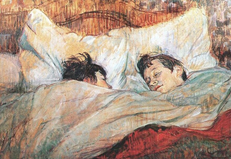 beds in paintings: Henri de Toulouse-Lautrec, In Bed, 1893, Musée d’Orsay, Paris, France. Detail.
