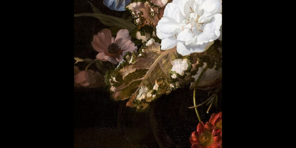 Vase with Flowers, 1700, Mauritshuis, Den Haag. Enlarged Detail of Leaf.