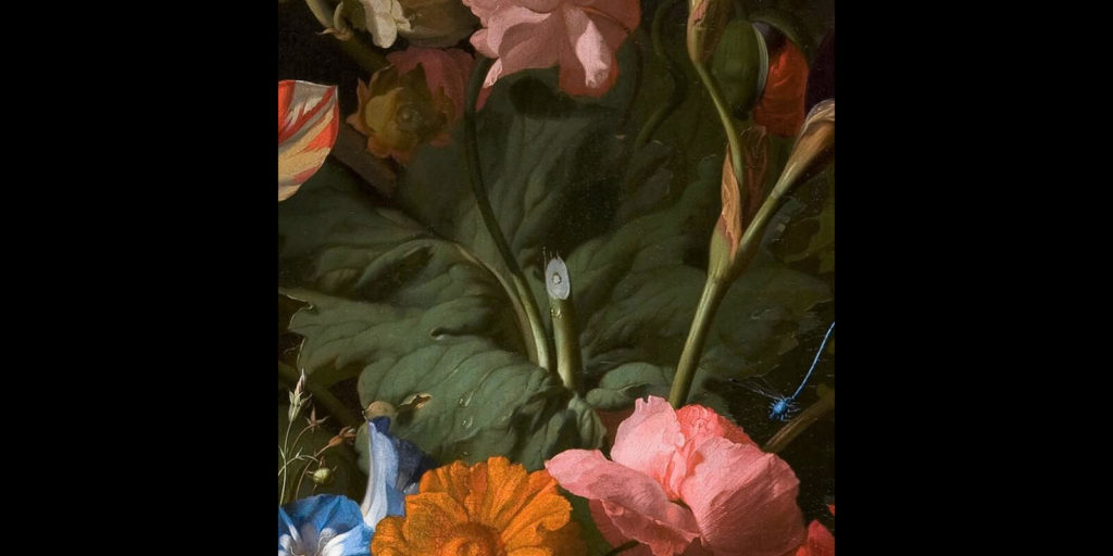 Rachel Ruysch, Vase with Flowers, 1700, Mauritshuis, Den Haag. Enlarged Detail of Cut Poppy Flower.