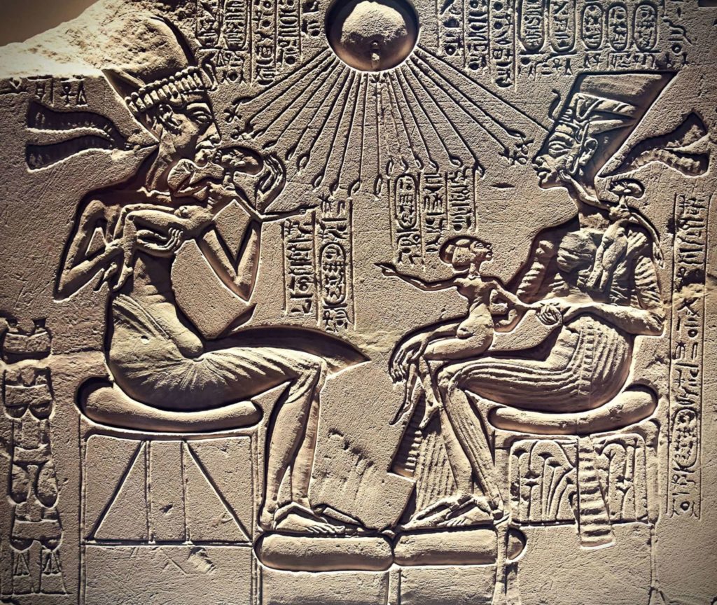 Nefertiti Beauty Icon The sunken relief of Akhenaten, Nefertiti, and three daughters beneath the Aten