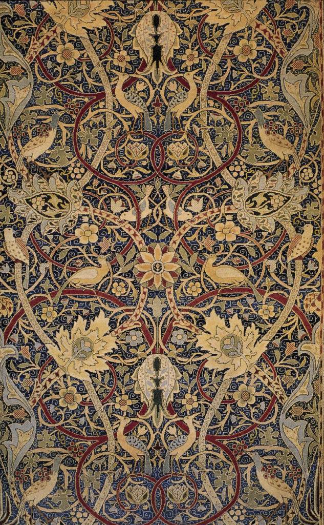 textile design with yellow, blue and red details
