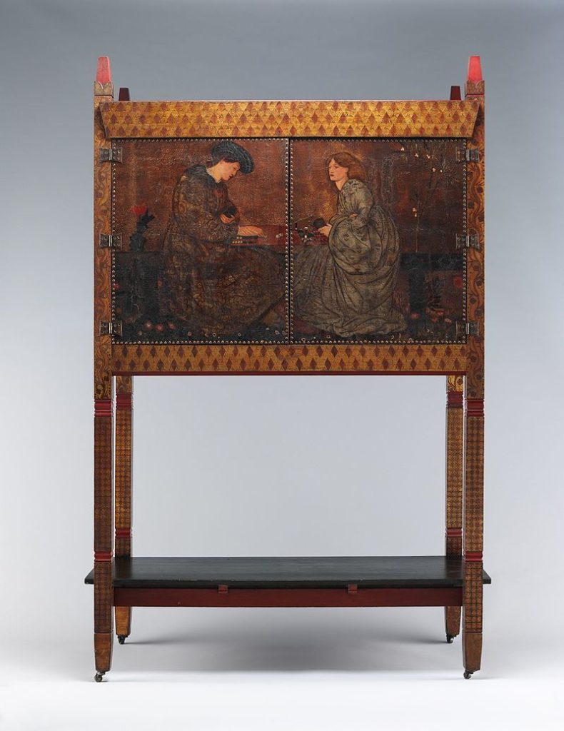 cabinet painted with a male and a female figure