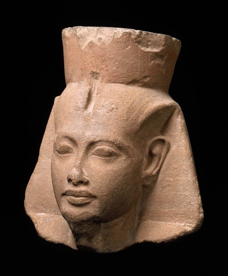 The sandstone head sculpture of the Egyptian pharaoh Tutankhamen