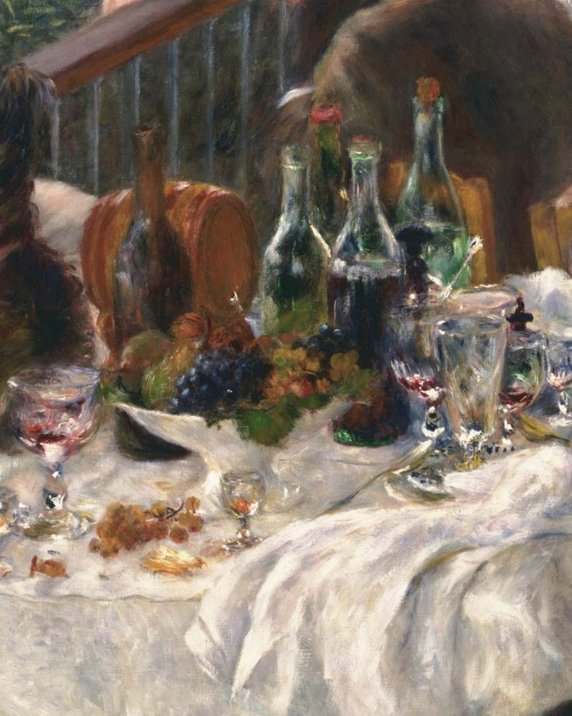 Pierre-Auguste Renoir, Luncheon of the Boating Party, detail, still nature, source: Wiki Commons.