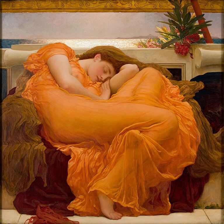 take a nap, Frederic Leighton, Flaming June, ca. 1895, Museo de Arte de Ponce, Ponce, Puerto Rico. 