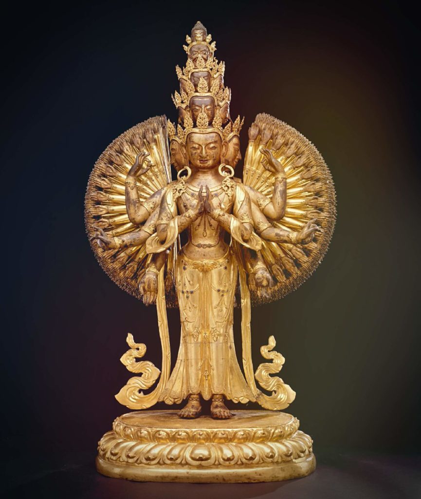 bronze sculpture of bodhisattva Avalokiteshvara with many arms and heads