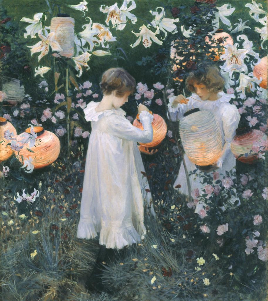 John Singer Sargent, Carnation Lily Lily Rose, two girls in a garden of flowers