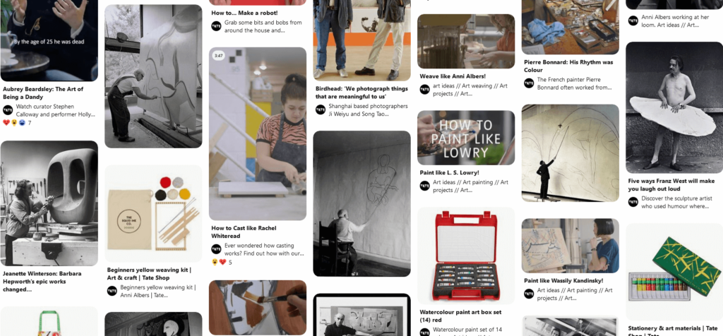 Art Museums on Pinterest: Screenshot of The Tate Gallery Pinterest page.