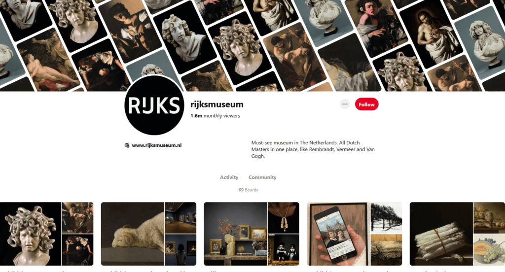 Art Museums on Pinterest: Screenshot from the Rijksmuseum Pinterest page.