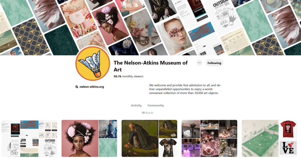 Art Museums on Pinterest: Screenshot from The Nelson-Atkins Museum of Art Pinterest page.
