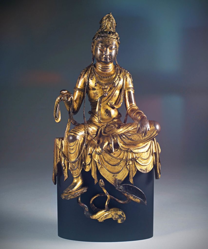 eight great bodhisattvas, the bronze sculpture with gilding of seated bodhisattva Avalokiteshvara 