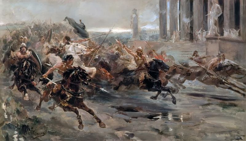 Ulpiano Checa y Sanz, Invasion of the Barbarians or The Huns approaching Rome painting Fall of the Roman Empire in painting: 