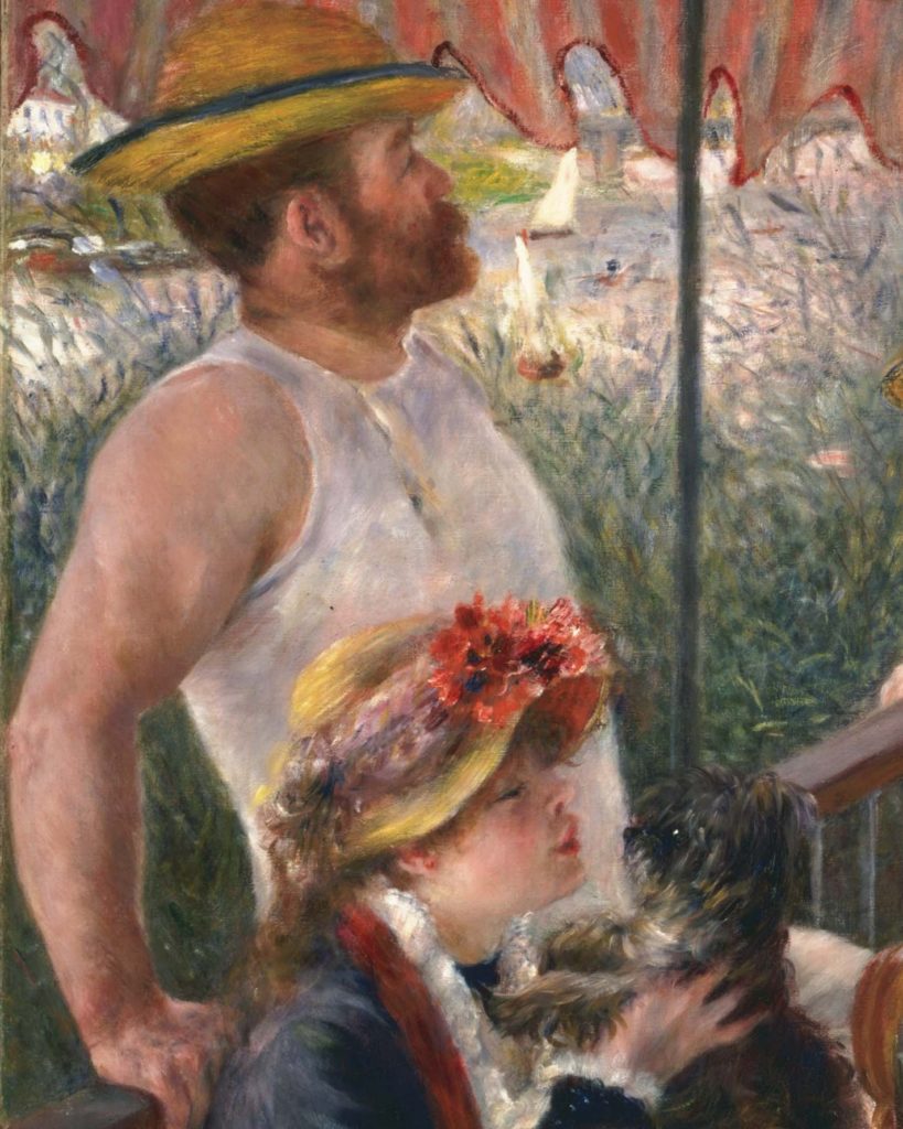 Pierre-Auguste Renoir, Luncheon of the Boating Party, detail, Alphonse Fournaise (standing) and Aline Charigot, source: Wiki Commons