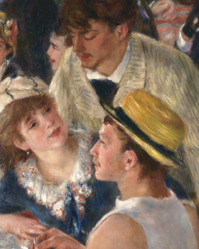 Pierre-Auguste Renoir, Luncheon of the Boating Party, detail, Angèle Legault (on the left), Antonio Maggiolo (standing) and Gustave Caillebotte, source: Wiki Commons. 