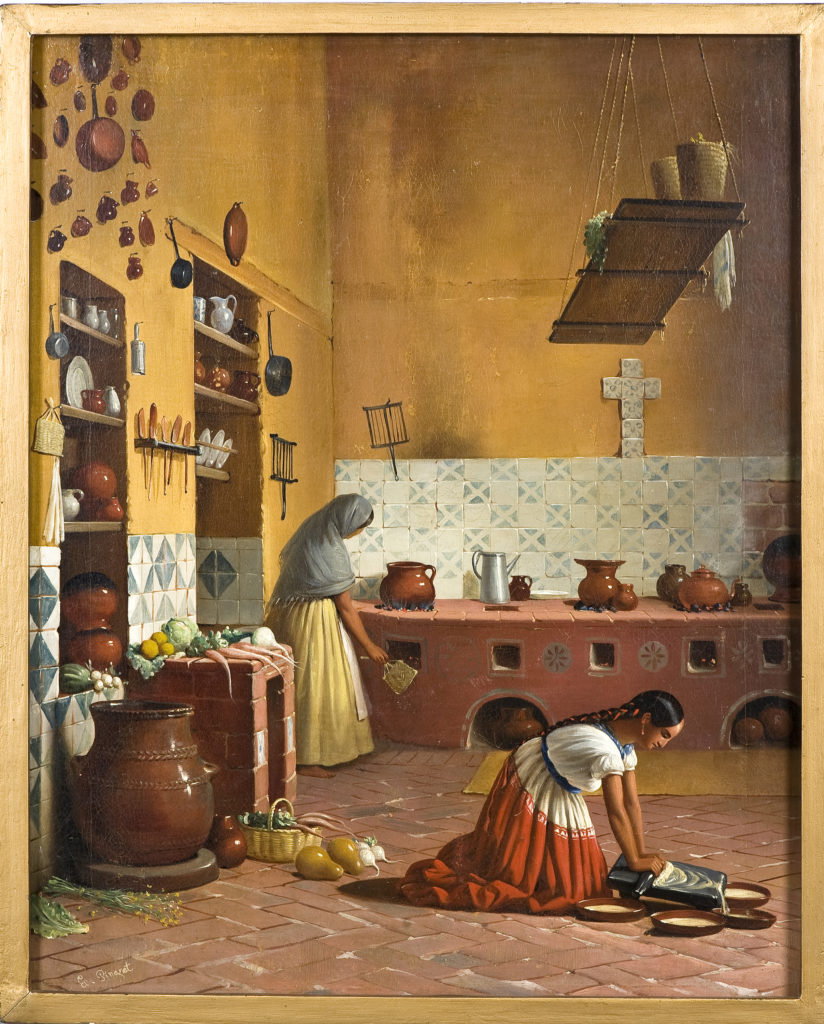 Kitchen Art History Pignret's painting showing two Mexican women working in the kitchen. Kitchen inspiration art history