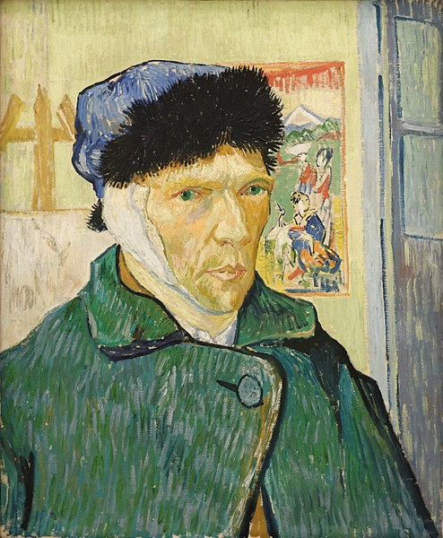 Vincent van Gogh, Selfportrait, bandaged ear, painting; fine art rap music painters rappers compared Art references in rap