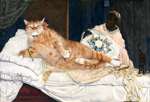 Funniest DailyArt Magazine Articles Svetlana Petrova and Zarathustra the Cat after Edouard Manet's Olympia, 1863