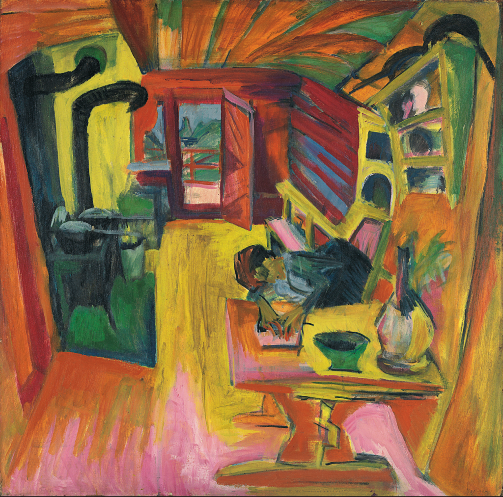 Kitchen Inspiration from Art History Kirchner's painting showing a colorful interpretation of the kitchen in his Alpine cottage. 
ernst kirschner, alpine kitchen