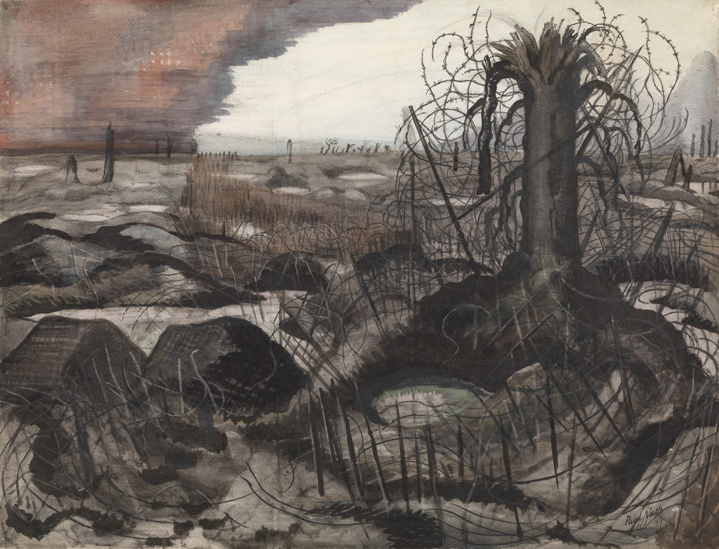 Work by British Landscape artist Paul Nash, Wire, 1918, mixed media