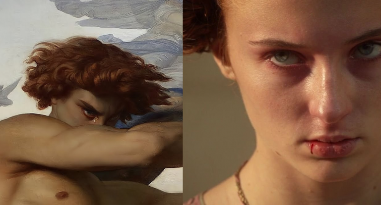 Art Game of Thrones: Left: Alexandre Cabanel, Fallen Angel, 1847, Musée Fabre, Montpellier, France. Detail. Right: Sansa Stark.
