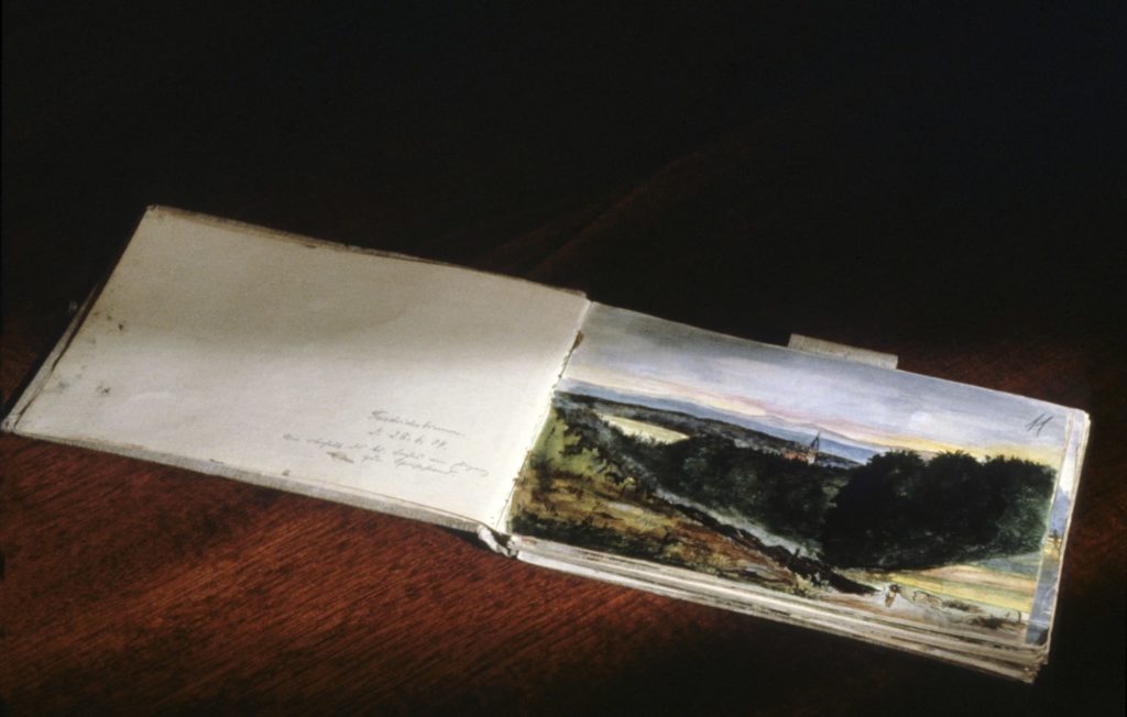 Image of a page from Adolf Hitler's sketchbook depicting a landscape. 