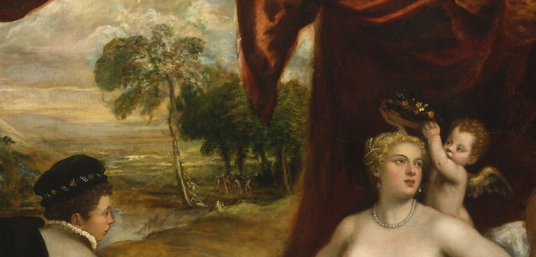 Female Nude Codes in Painting: Titian, Venus with an Lutenist, c. 1565–70, Metropolitan Museum of Art, New York City, NY, USA. Detail.
