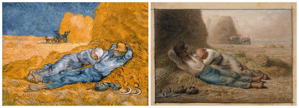 Collage of Vincent van Gogh's Noon rest from work (after Millet) along with original artwork