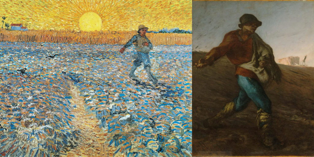 Collage of Vincent van Gogh's  The Sower (after Millet) along with original artwork