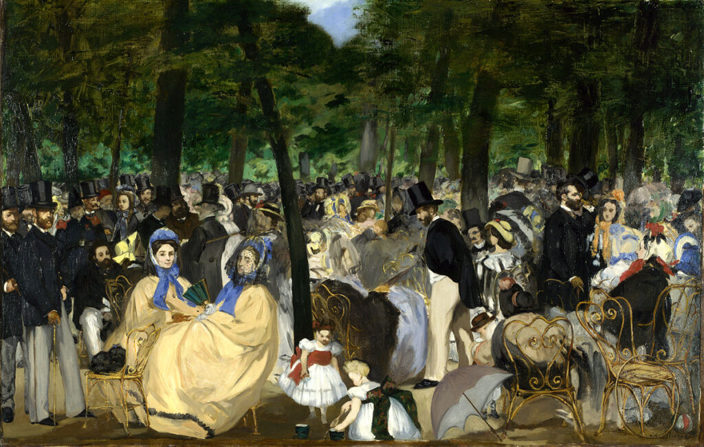 The painting of Edouard Manet, Music in the Tuileries Garden, 1862. impressionism