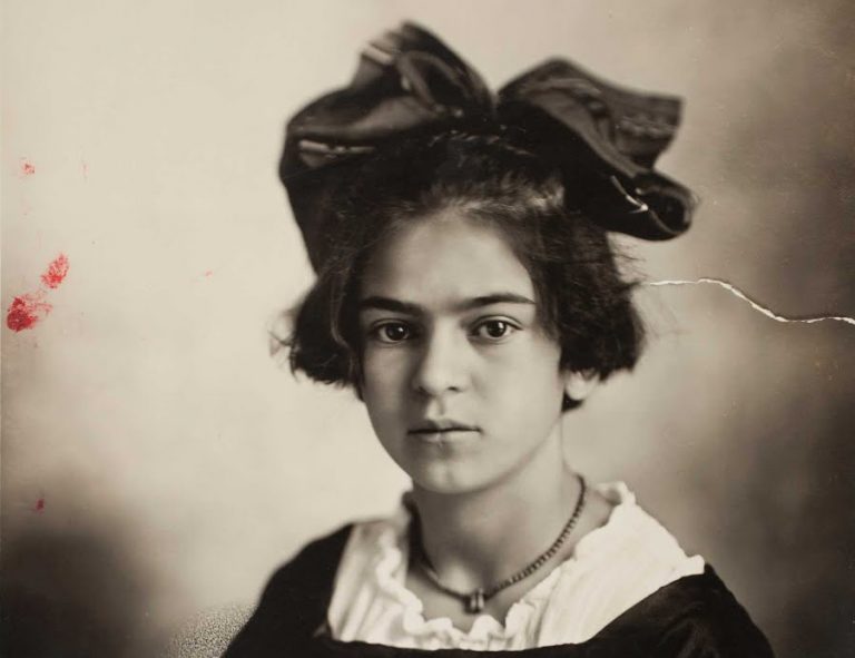 Famous Artists as Kids: Guillermo Kahlo, Portrait of Frida Kahlo, 1919. Facebook. Detail.
