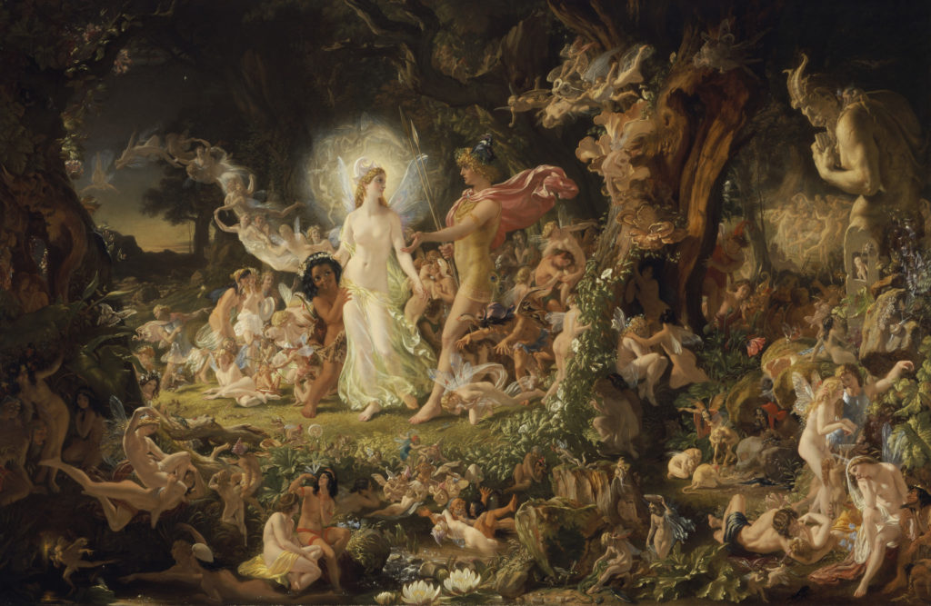 A Midsummer Night’s Dream in art: Sir Joseph Noel Paton, The Quarrel of Oberon and Titania, the King and Queen of the fairies have an argument, surrounded by al their court