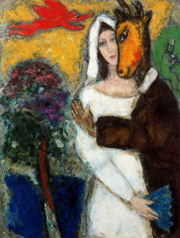 A Midsummer Night’s Dream in art: Marc Chagall, Midsummer Night’s Dream, Bottom holds Titania