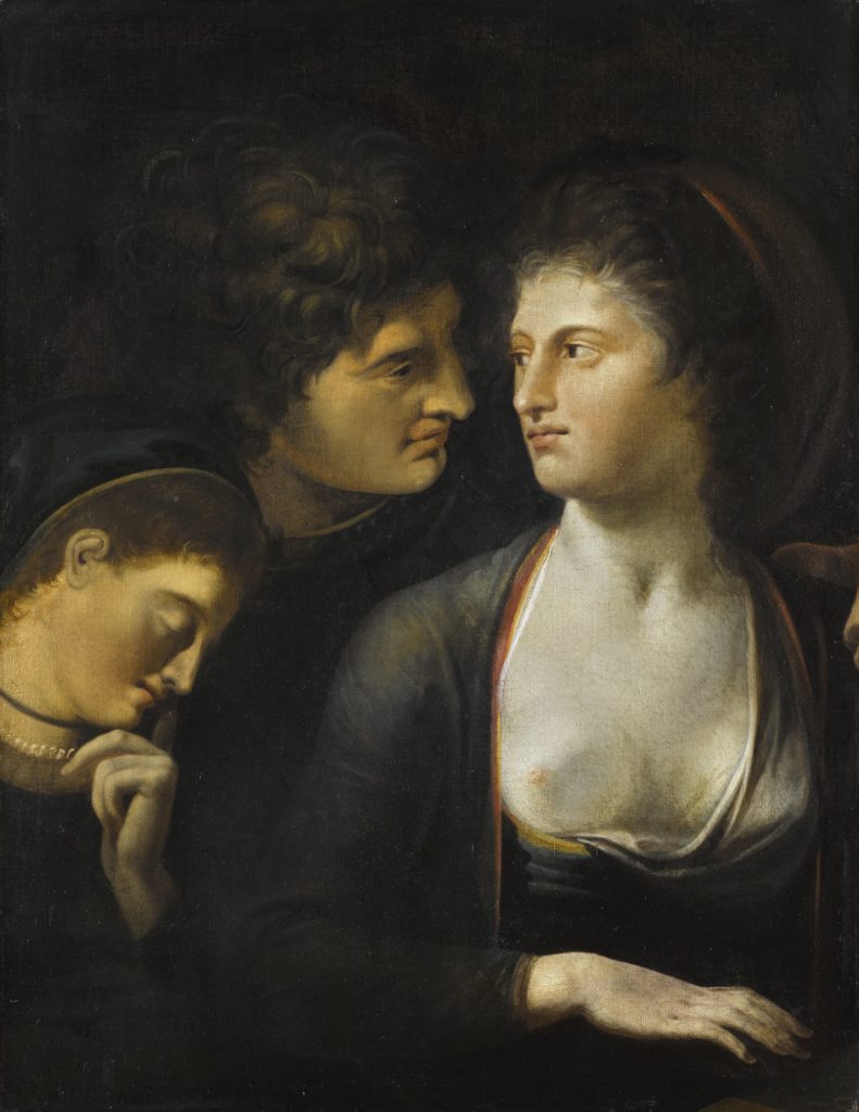 A Midsummer Night’s Dream in art: Henry Fuseli, Lysander with Helena and Hermia, from a Midsummer NIght’s Dream, Lysander stands surrounded by the two girls