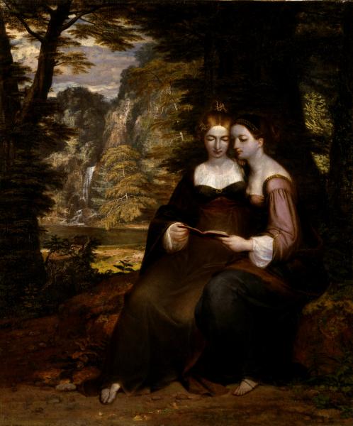 A Midsummer Night’s Dream in art: Washington Allston, Hermia and Helena, the two girls sit together reading a book