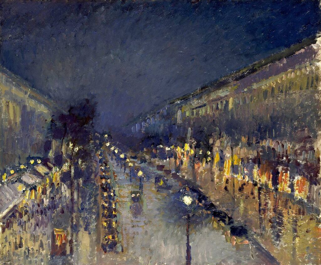 Impressionist, Camille Pissarro, The Boulevard Montmarte at Night, 