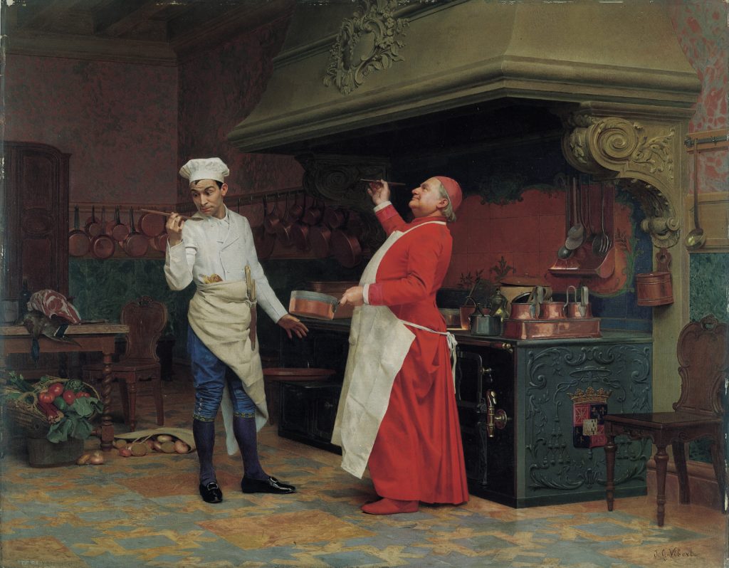 Jehan Georges Vibert, The Marvelous Sauce, a cook and a Cardinal taste a sauce
