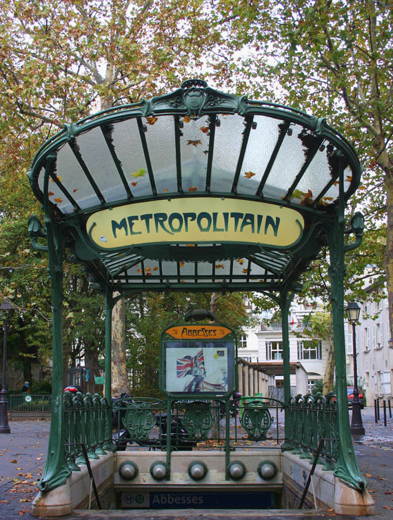 Art Nouveau explained: Entrance to the metro station of Abbesses in Paris. Photo of the author. Hector Guimard.