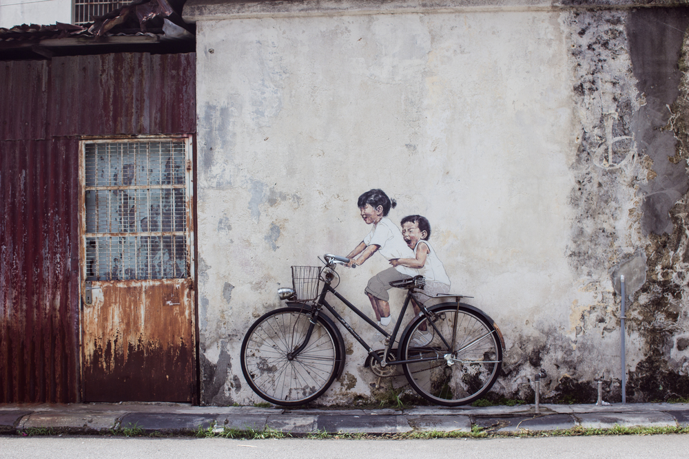 Kids on bike, Ernest Zacharevic, 2021, Georgetown, Penang.
