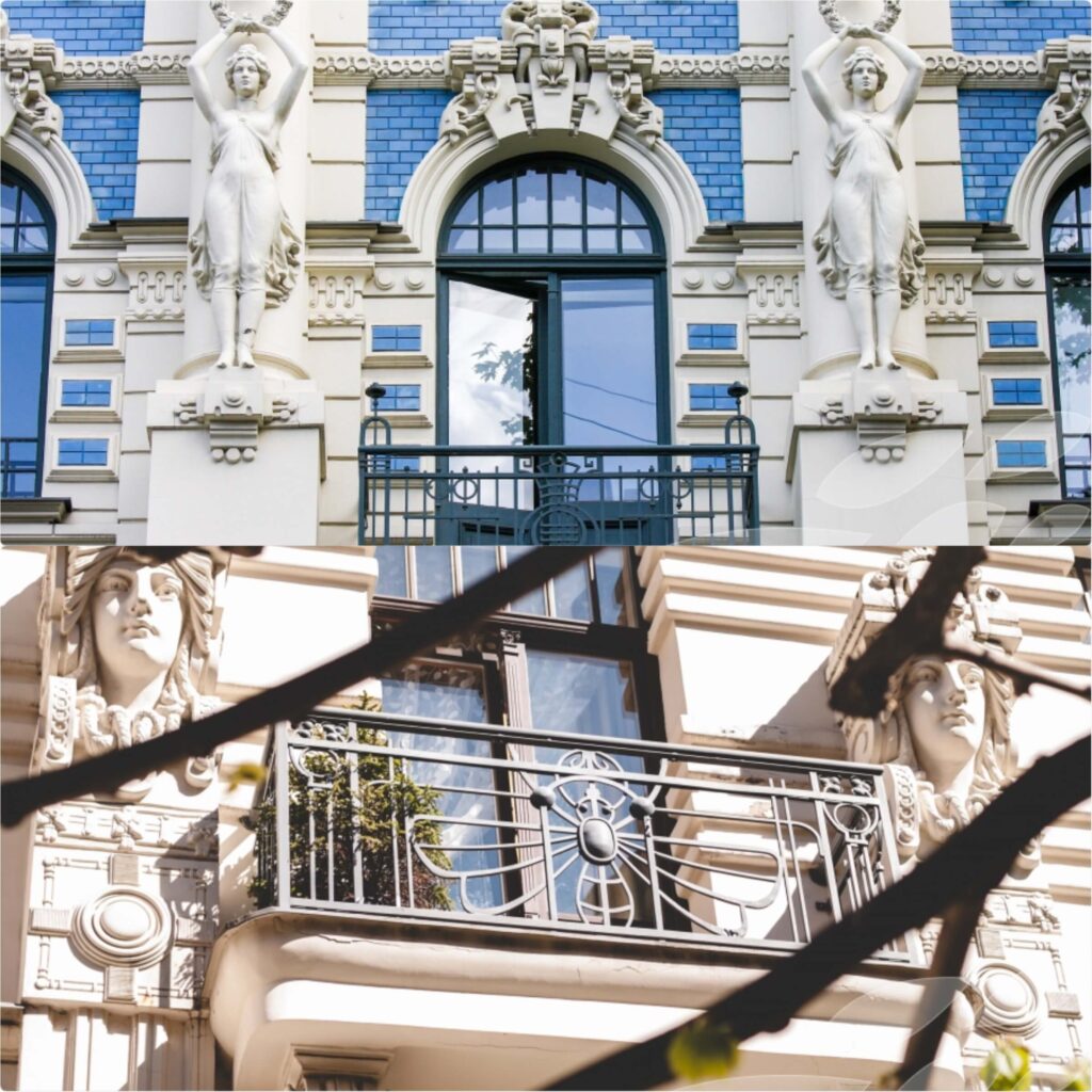 Art Nouveau buildings Art Nouveau, M.Eisenstein, N.Mandelstam, K.Pēkšēns, Alberta Street Buildings, ca. 1901-08, Riga, Latvia.