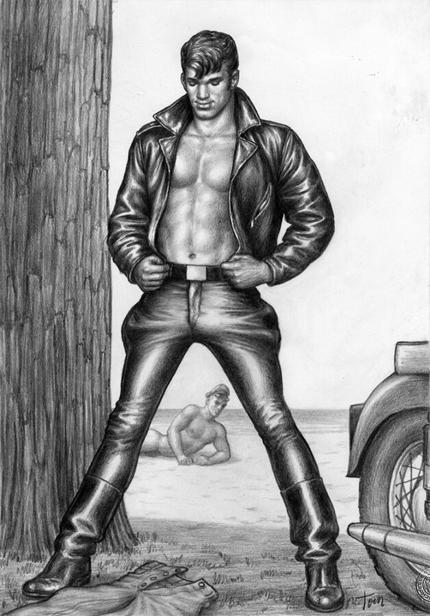 Tom of Finland, Untitled (From the “Cyclist and the Thief” series), 1960, Tom of Finland Foundation Permanent Collection, ©1960 Tom of Finland Foundation