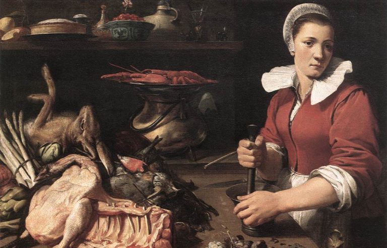Cooking in art: Frans Snyders, Cook with Food, 1630s, Wallraf-Richartz-Museum, Cologne, Germany.
