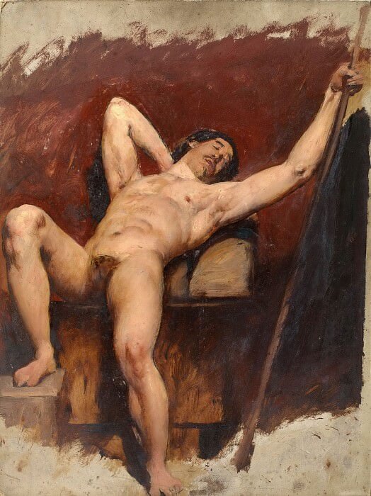 William Etty, Reclining Male Nude, raised right Knee, 