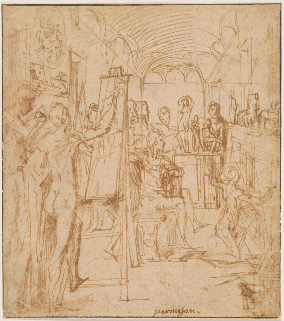 Parmigianino studio drawing Parmigianino, Interior of a Painter's Studio or Academy 