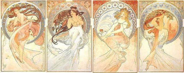 Art Nouveau Explained: Alphonse Mucha, The Arts (series), Dance, Painting, Poetry, Music, 1898. Mucha Museum Prague, Prague, Czech Republic. 