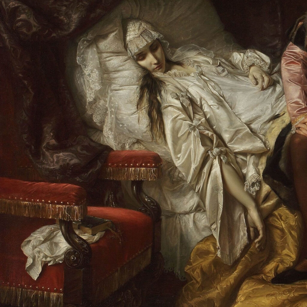 Józef Simmler, The Death of Barbara Radziwiłł, 1860, National Museum in Warsaw, Poland. Enlarged Detail of Queen Barbara.