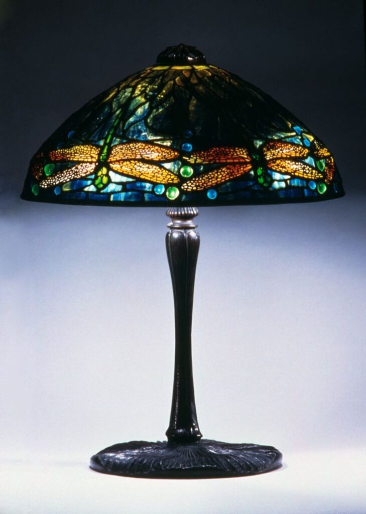 Art Nouveau female artists: colorful art nouveau lamp with natural motifs
