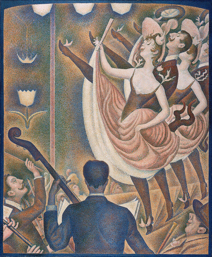 George Pierre Seurat's take on the can-can dancers at the Moulin Rouge in Paris. Georges Pierre Seurat, La Chahut can can paintings