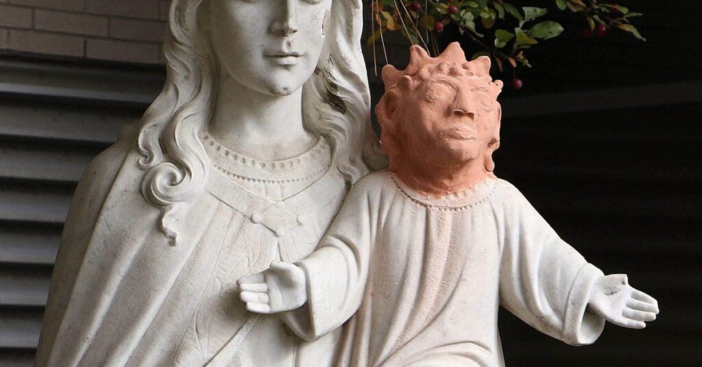 Worst restorations: Virgin Mary and the Child Jesus, after restoration