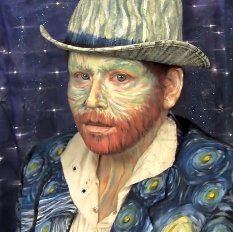 Angie Davis transformed herself into Vincent Van Gogh and has a youtube tutorial available. Angie Davis Instagram account. 